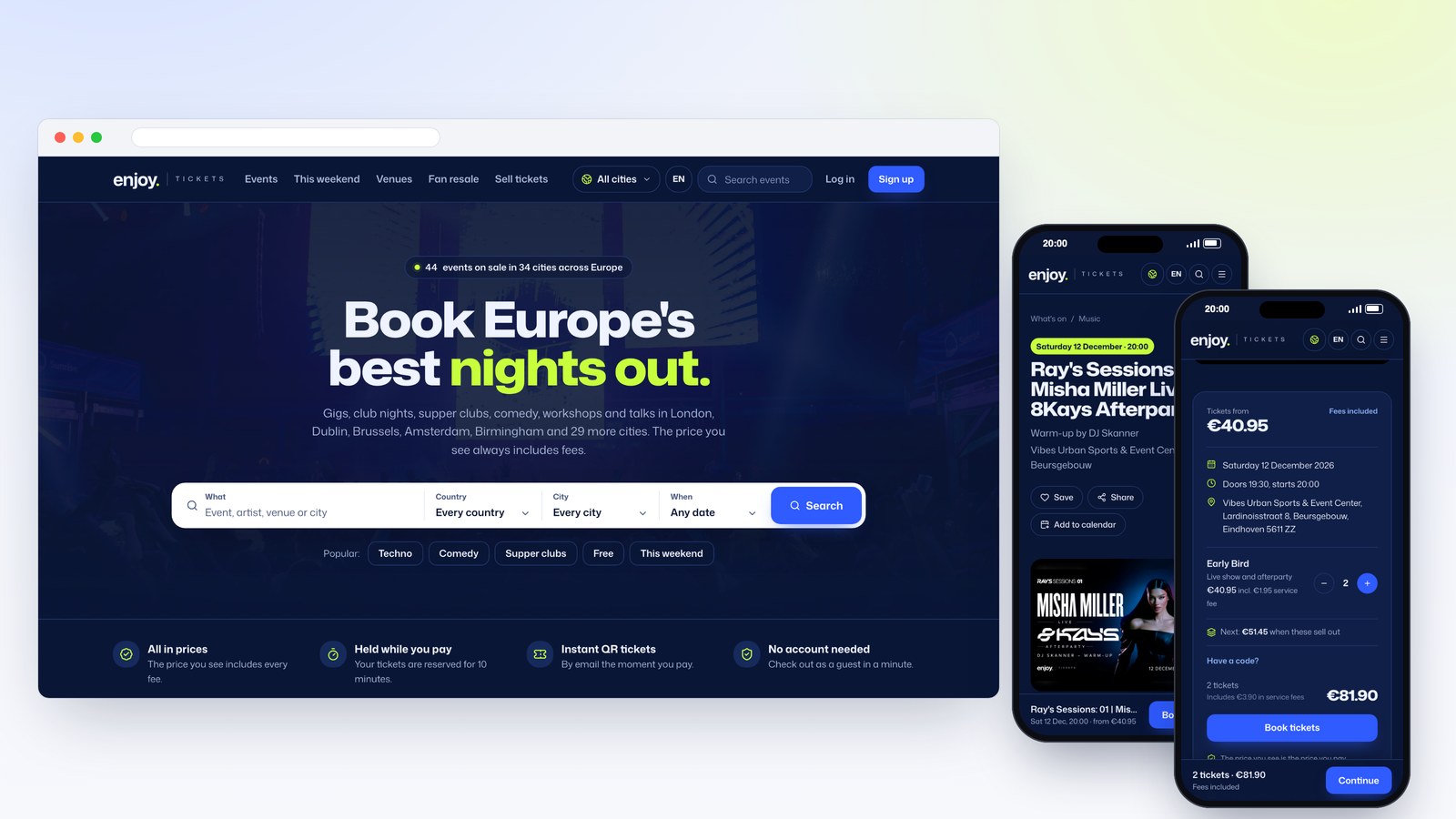 Enjoy Tickets website on desktop and phone